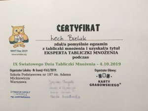 Certyfikat Eksperta Tabliczki Mnożenia