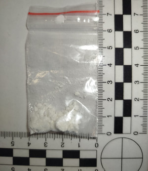 Torebka z białym proszkiem.