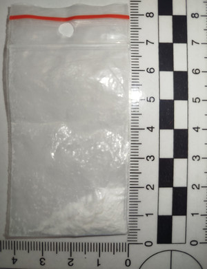 Biały proszek w woreczku foliowym.